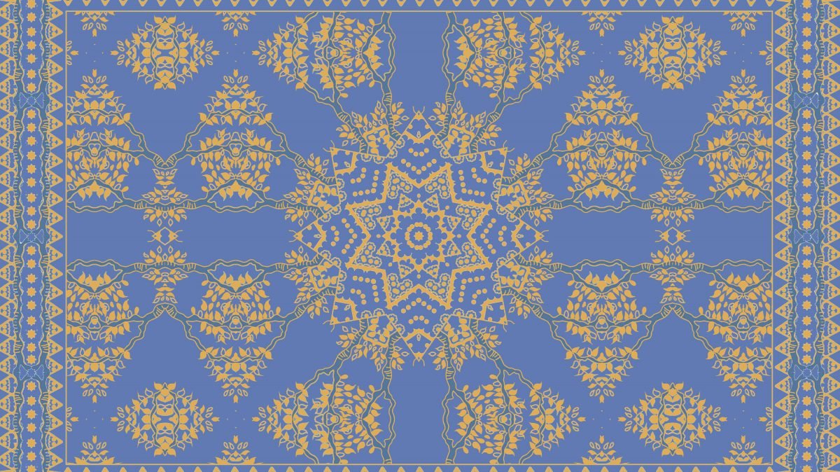 Wire Frame Floral Blue and Gold Rug