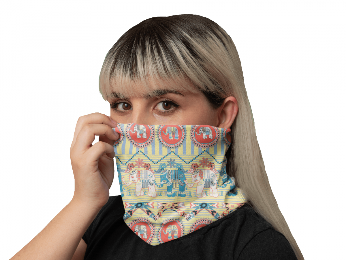 neck gaiter mockup featuring a woman in a studio 36076 1