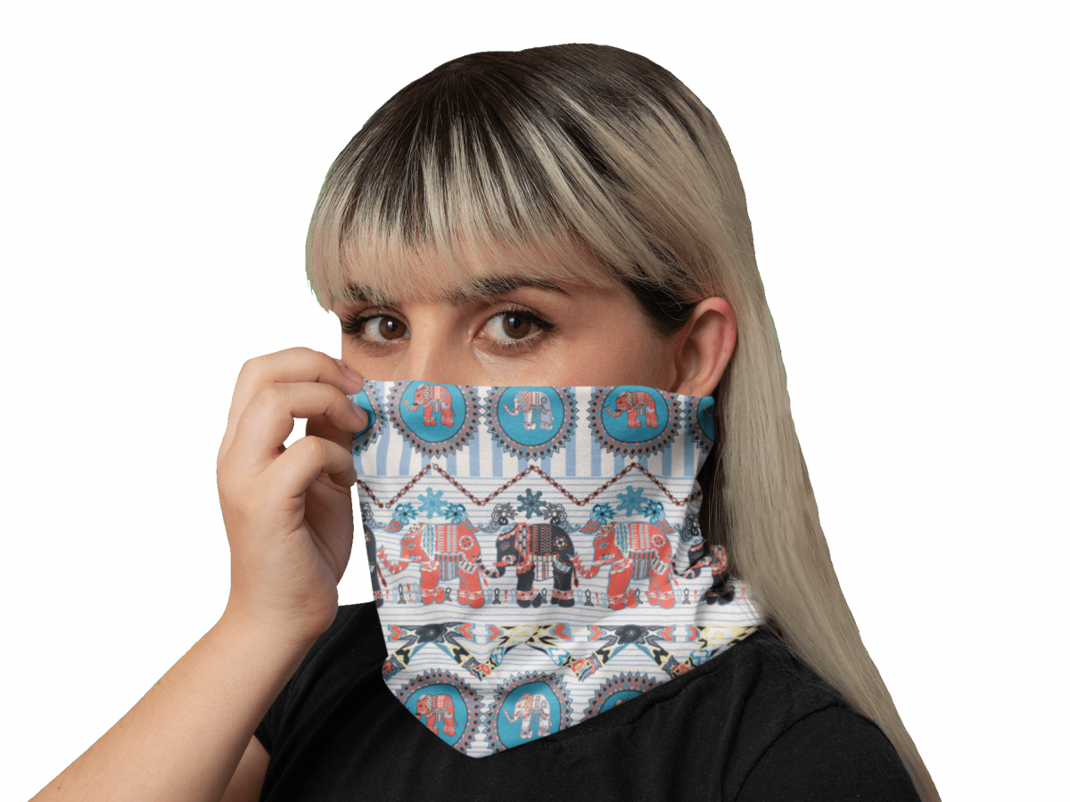 neck gaiter mockup featuring a woman in a studio 36076 2
