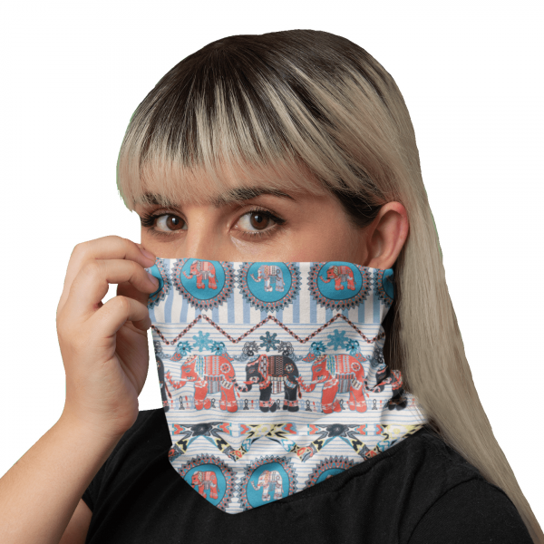 neck gaiter mockup featuring a woman in a studio 36076 2