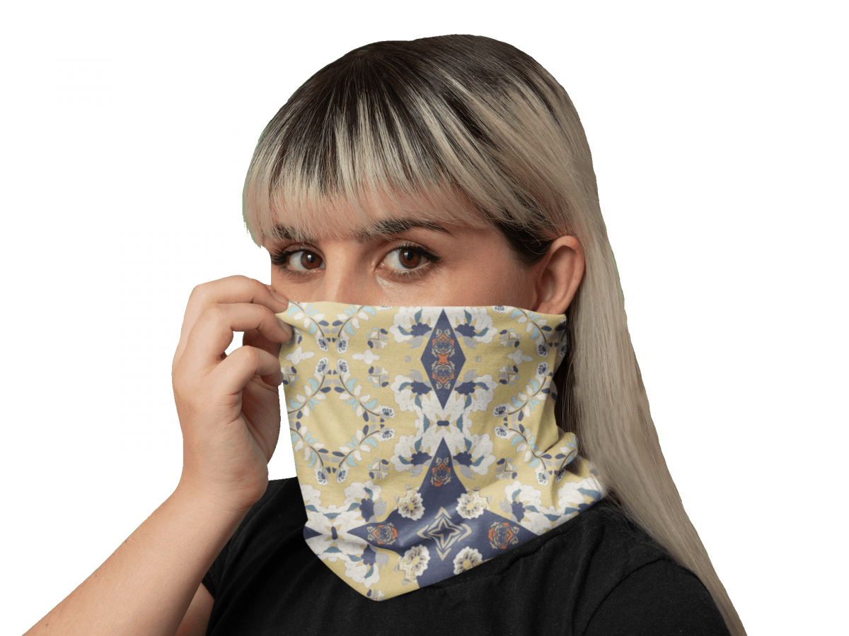 neck gaiter mockup featuring a woman in a studio 36076 3