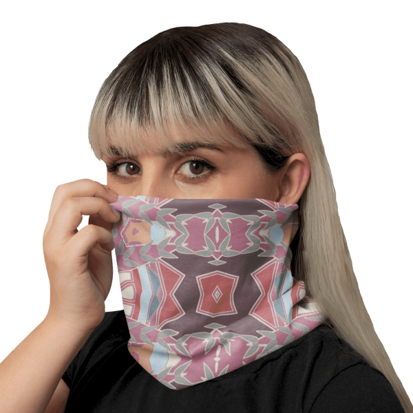 neck gaiter mockup featuring a woman in a studio 36076