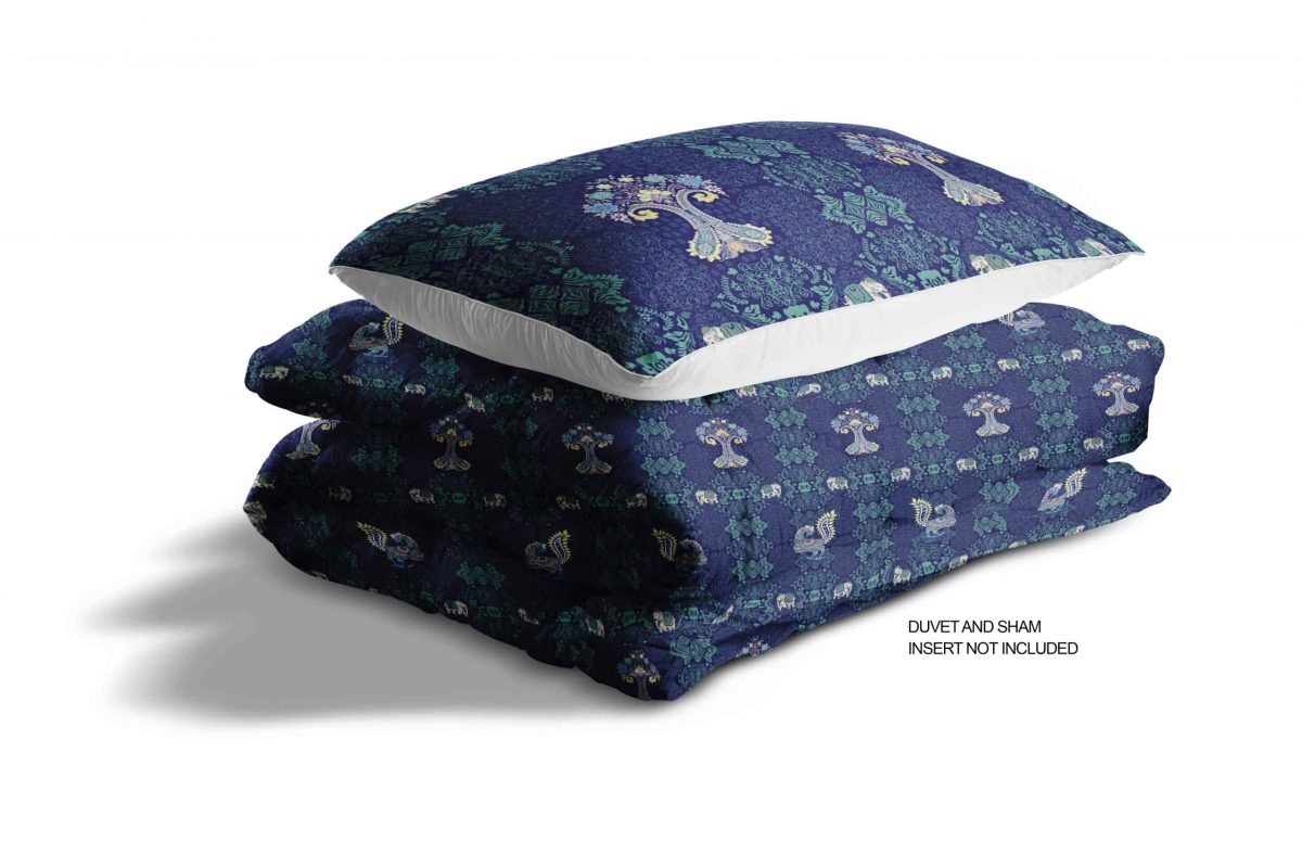 05Lahore Tree with Elephant Indigo Blue Cream 12stuffedduvetandsham