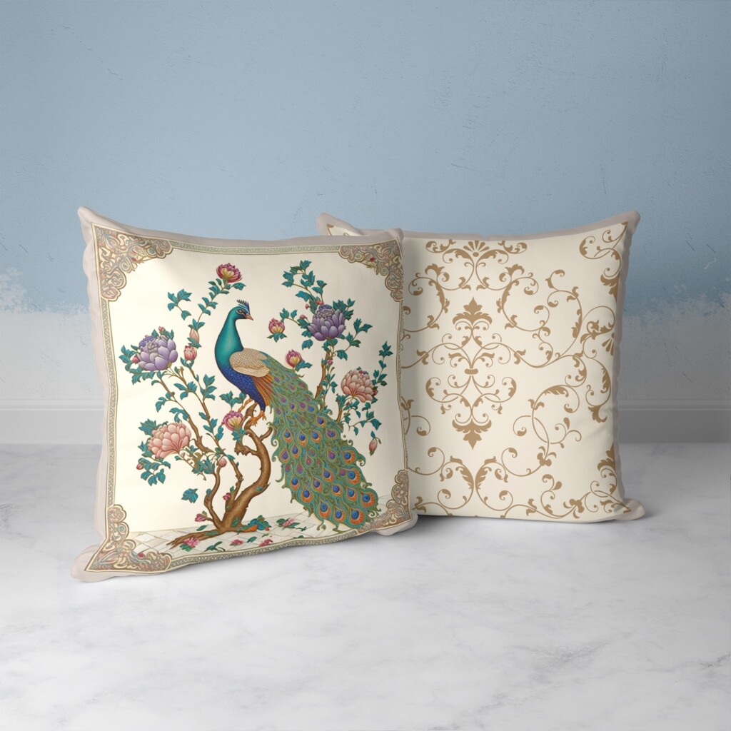 Peacock Throw Pillow - Beige